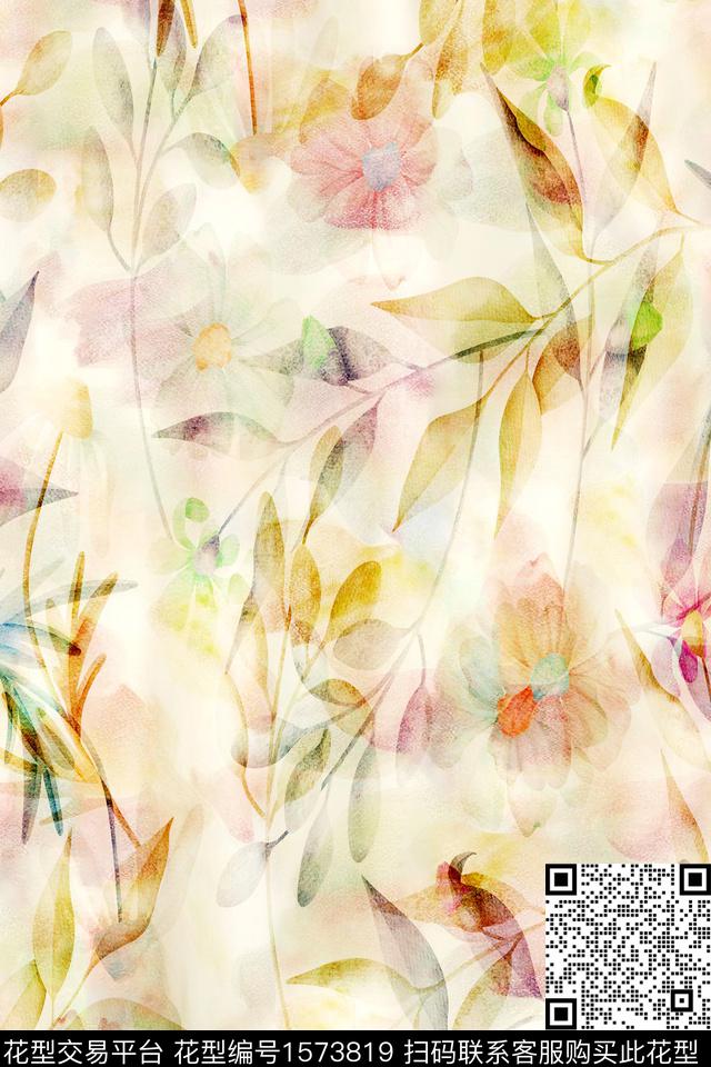 Xz5460.jpg - 1573819 - 水彩花卉 底纹 叶子 - 数码印花花型 － 女装花型设计 － 瓦栏