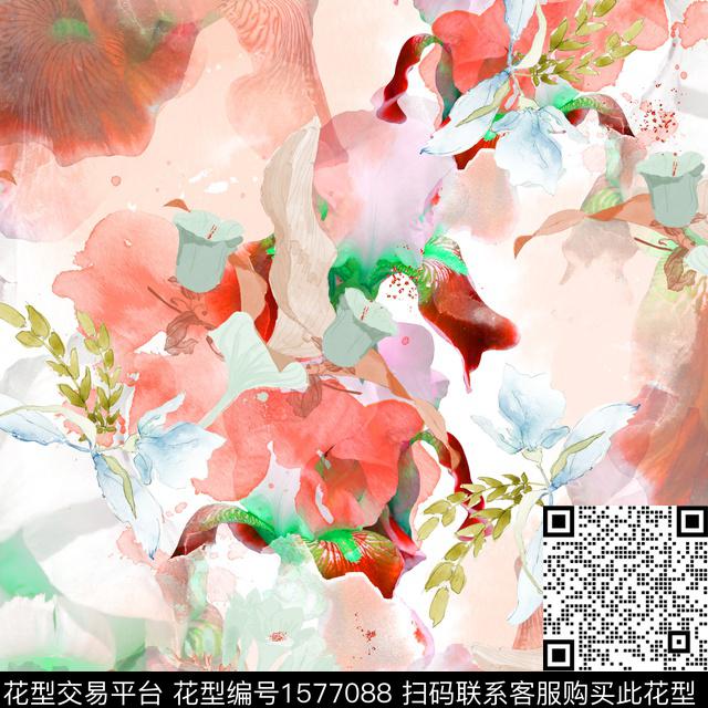 2023-12-28（抽象花卉底纹水彩花草）-1.jpg - 1577088 - 抽象花卉 花卉 水彩花卉 - 数码印花花型 － 女装花型设计 － 瓦栏