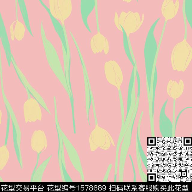 Elegant tulips.jpg - 1578689 - 平面花卉 创意 花卉 - 数码印花花型 － 泳装花型设计 － 瓦栏