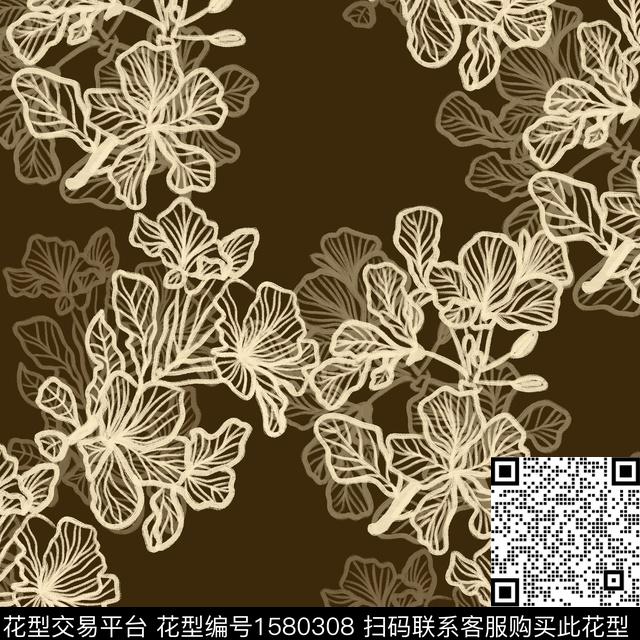 3575FA03-397B-424B-9C27-708D1E6AB079.jpg - 1580308 - 线条花 花卉 影花 - 传统印花花型 － 女装花型设计 － 瓦栏