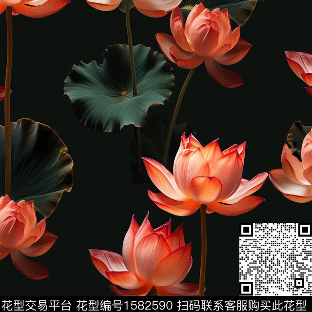 R2409002A.jpg - 1582590 - 荷花 中老年 中国 - 数码印花花型 － 女装花型设计 － 瓦栏