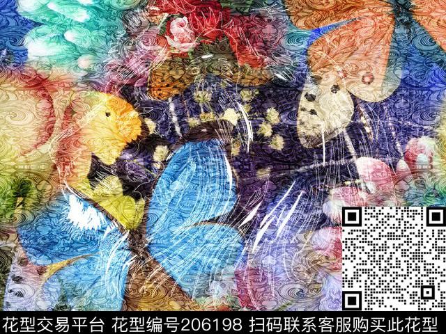 PJ-00020 - 206198 -  - 数码印花花型 － 女装花型设计 － 瓦栏