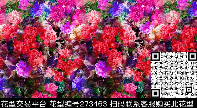 2013HXM-04-001-2玫瑰花卉 - 273463 - 油画 花卉 浓艳 - 数码印花花型 － 女装花型设计 － 瓦栏