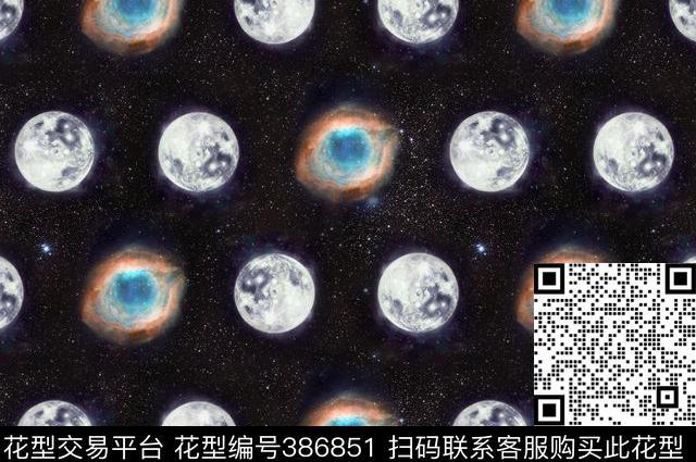 月球星空 - 386851 - 星空 宇宙 月球 - 数码印花花型 － 女装花型设计 － 瓦栏