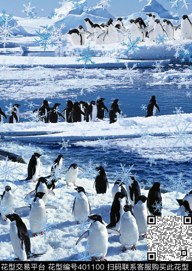 立体雪花企鹅漫步冰天雪地可爱南极洲冰川女装童装羽绒服内衣泳装壁纸 - 401100 - 冰天雪地 漫步 南极洲 - 数码印花花型 － 男装花型设计 － 瓦栏