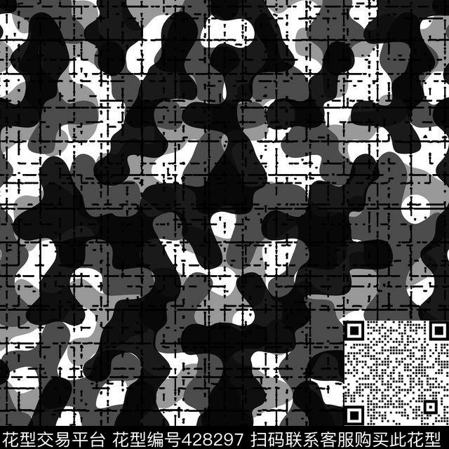 迷彩 - 428297 - 龟裂 军装 迷彩 - 传统印花花型 － 女装花型设计 － 瓦栏