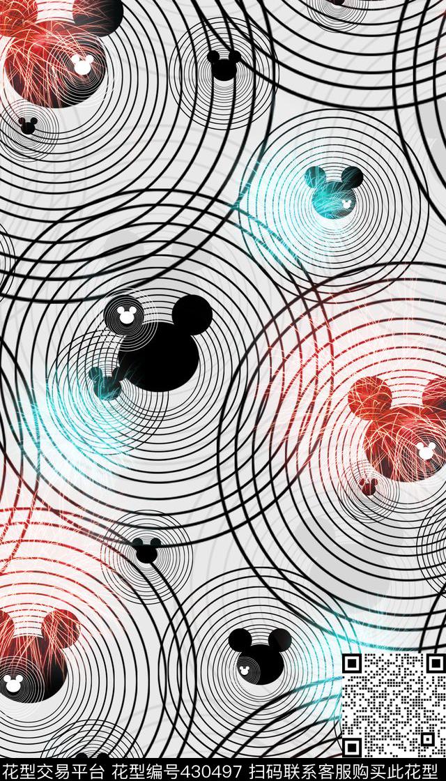 卡通 米奇头 圆圈 - 430497 - 卡通 米奇头 圆圈 - 数码印花花型 － 女装花型设计 － 瓦栏