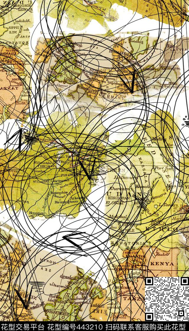 2015052802-a休闲地图线条男女装花型 - 443210 - 地图 线条 休闲 - 数码印花花型 － 女装花型设计 － 瓦栏