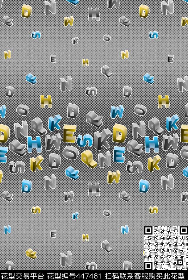 多彩立体字母 - 447461 - 字母 横向定位 立体 - 数码印花花型 － 女装花型设计 － 瓦栏