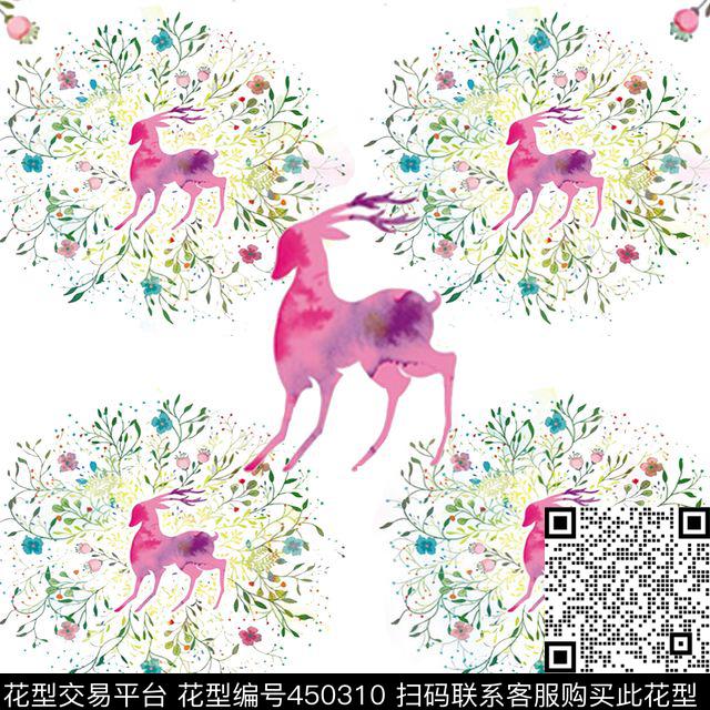 时尚 印花 动物 数码 - 450310 - 清新 花卉 动物 - 数码印花花型 － 方巾花型设计 － 瓦栏
