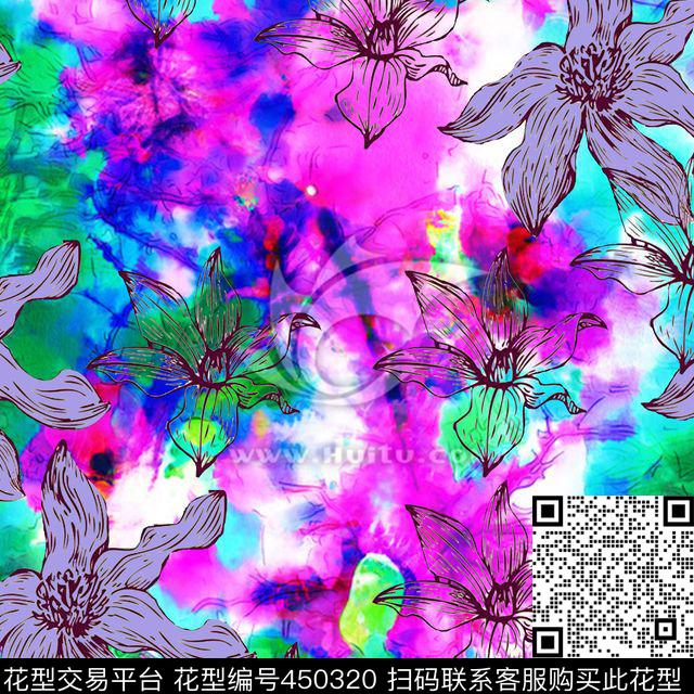 数码 印花 时尚 花卉 - 450320 - 时尚 花卉 - 数码印花花型 － 方巾花型设计 － 瓦栏