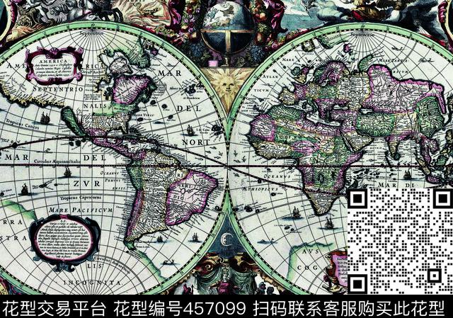 世界地图复古战争欧美古罗马 - 457099 - 古代-古罗马 神-战争 地图 - 数码印花花型 － 女装花型设计 － 瓦栏