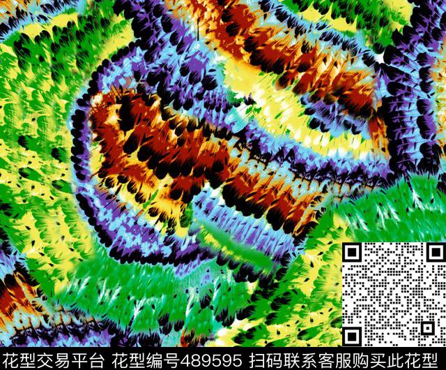 抽象羽毛 手绘幻彩羽毛 民族风大牌风 - 489595 - 抽象 羽毛 手绘 - 数码印花花型 － 女装花型设计 － 瓦栏