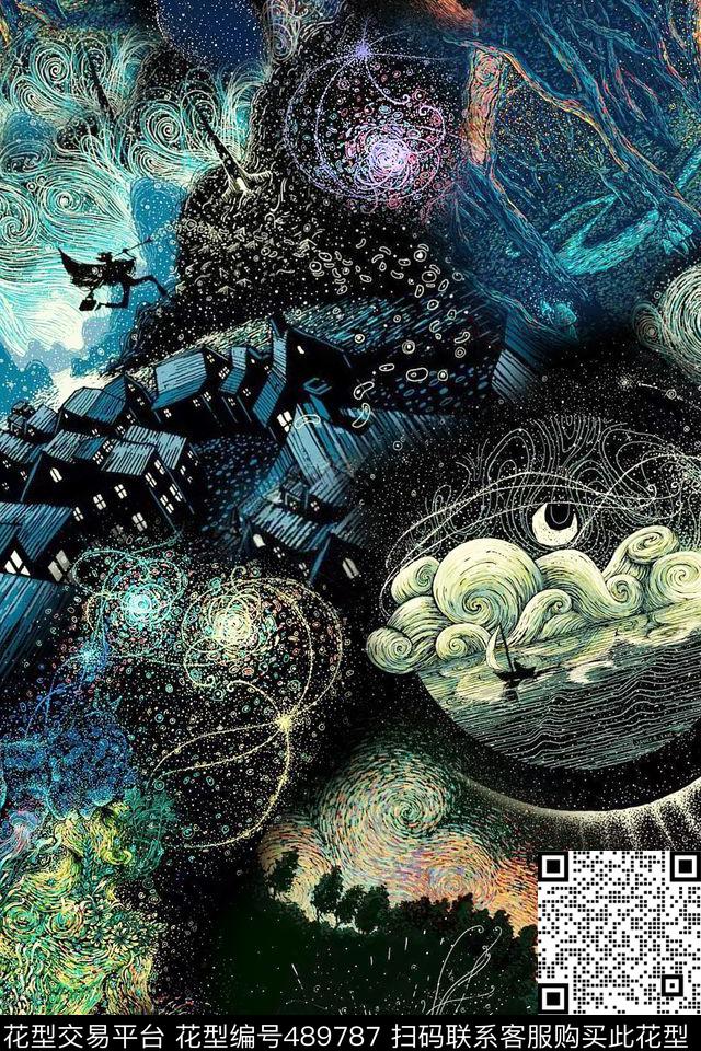 魔幻星空 - 489787 - 星空 简笔画 抽象创意 - 数码印花花型 － 女装花型设计 － 瓦栏