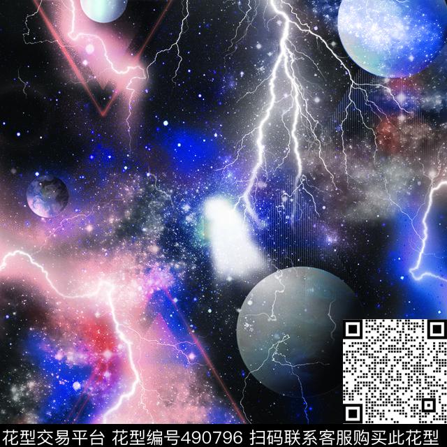 外太空y宇宙星空大牌风 - 490796 - 外太空 星空 宇宙 - 数码印花花型 － 女装花型设计 － 瓦栏