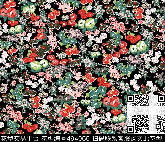 面料花纹 花卉底纹  - 494055 - 几何 字母 扎染花型 - 传统印花花型 － 女装花型设计 － 瓦栏