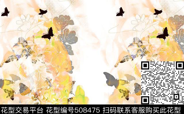 原创时尚大牌人物蝴蝶流光曲线定位花型 - 508475 - 原创 定位 时尚 - 数码印花花型 － 女装花型设计 － 瓦栏