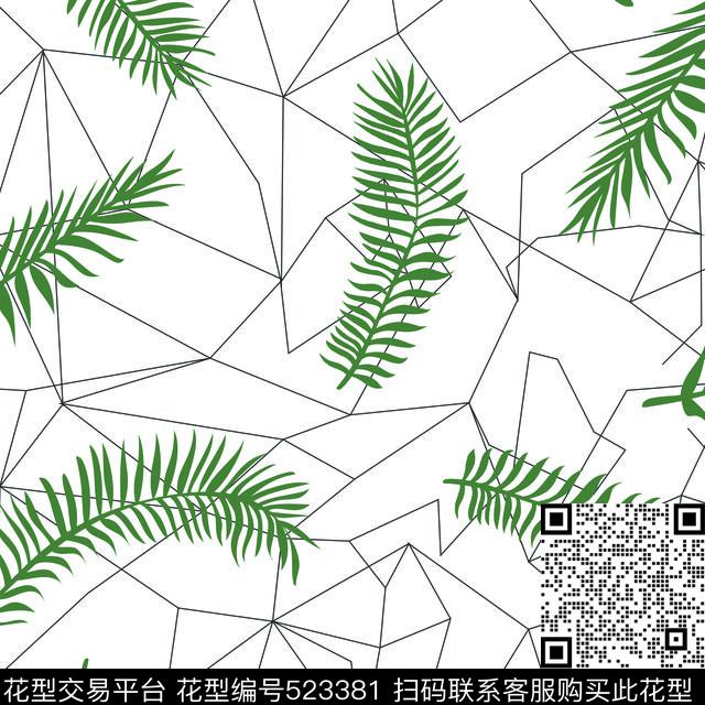 不规格线条绿叶 - 523381 - 地方连续 服装家纺 绿叶 - 传统印花花型 － 床品花型设计 － 瓦栏