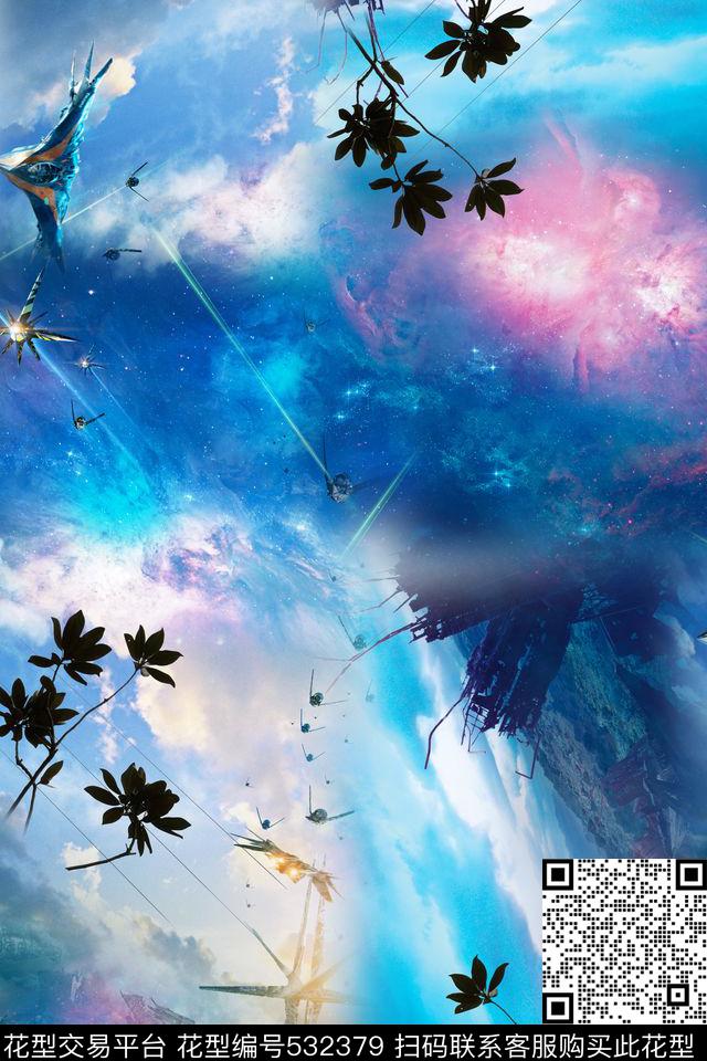 魔幻星空 - 532379 - 梦幻 星空 云彩 - 数码印花花型 － 女装花型设计 － 瓦栏