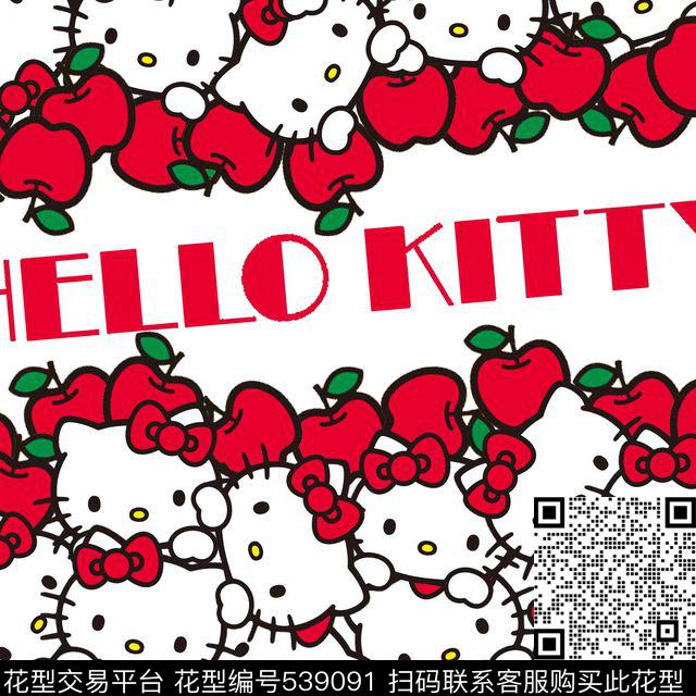 Hello Kitty & Apple - 539091 - T恤 创意花型面料 创意图案设计 - 传统印花花型 － 女装花型设计 － 瓦栏