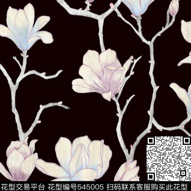 优雅兰花服装印花 - 545005 - 兰花 优雅 手绘 - 数码印花花型 － 女装花型设计 － 瓦栏