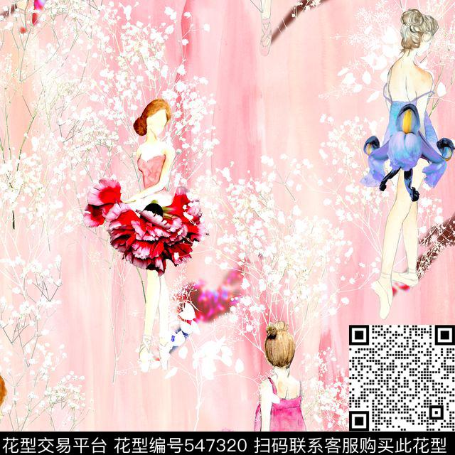 跳舞的花朵精灵 - 547320 - Trompe l'oeil 花朵 少女 - 传统印花花型 － 床品花型设计 － 瓦栏