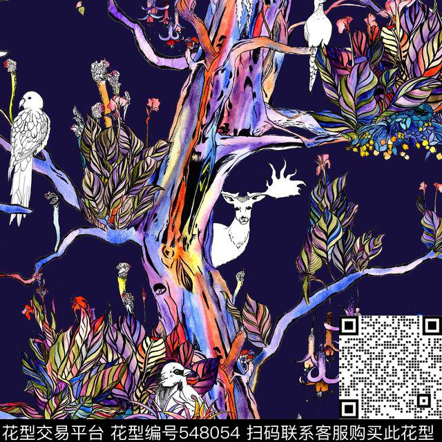 消失的动物王国 - 548054 - 动物 魔幻 植物 - 传统印花花型 － 床品花型设计 － 瓦栏