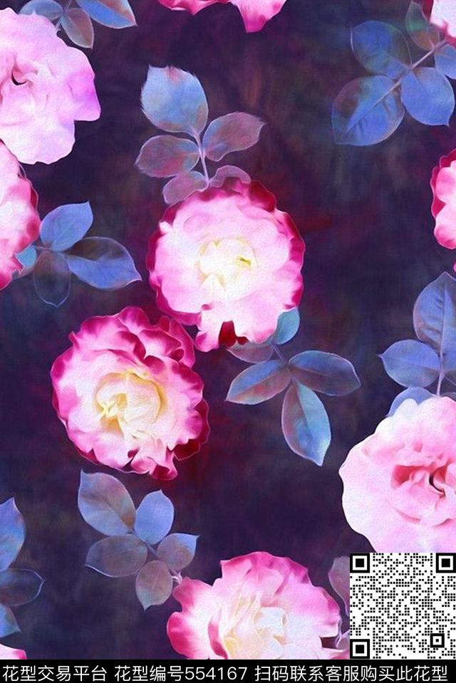 蔷薇花园服装印花 - 554167 - 传统 服装 花卉 - 数码印花花型 － 女装花型设计 － 瓦栏