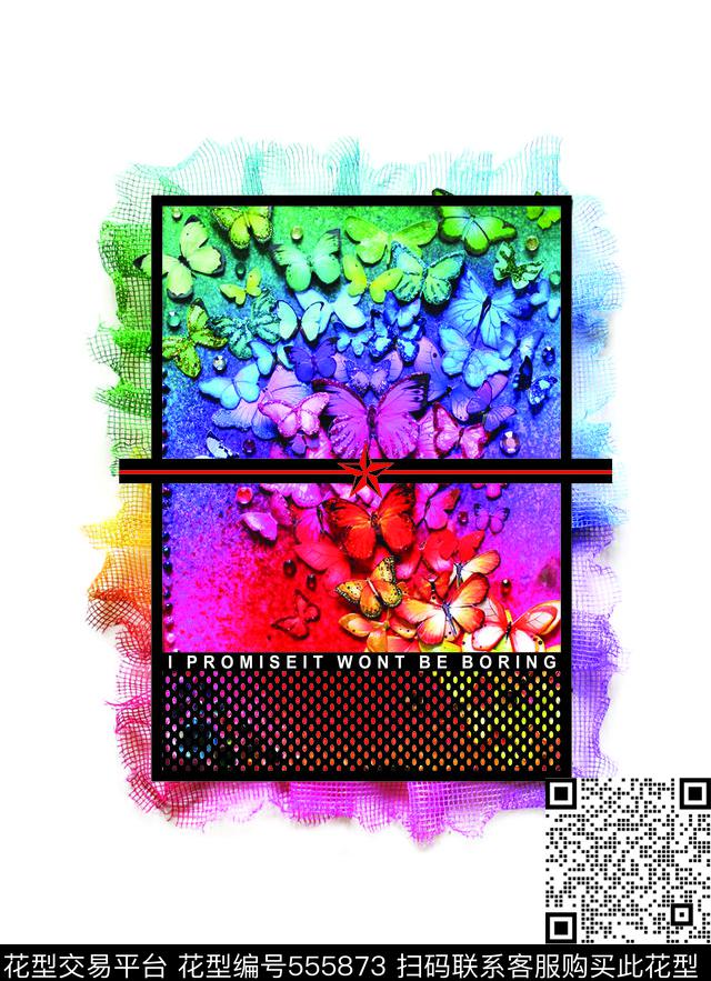 数码印花图案 - 555873 - 潮流 创意 蝴蝶 - 数码印花花型 － 女装花型设计 － 瓦栏