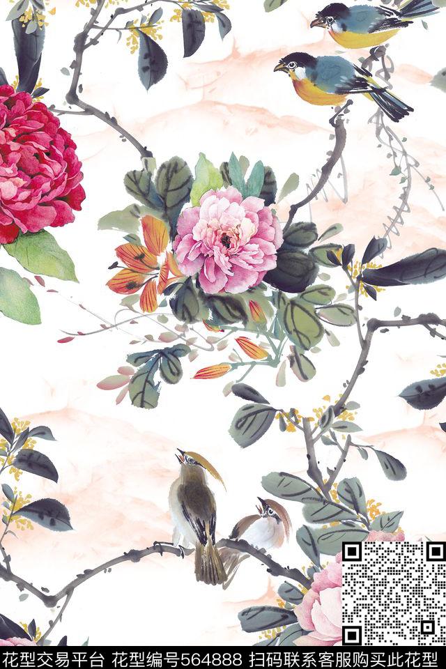 时尚潮流风景花卉系列YC901 - 564888 - 中国风 女装 水彩花卉 - 数码印花花型 － 其他花型设计 － 瓦栏