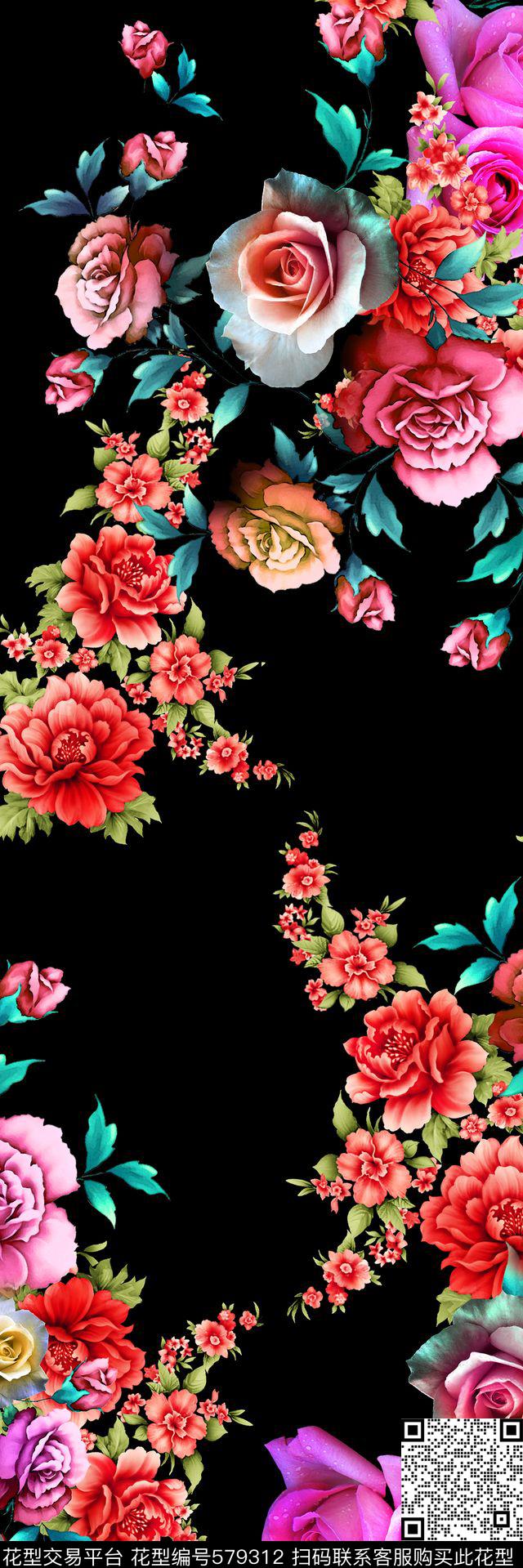 flowers - 579312 - design textiles printing - 数码印花花型 － 其他花型设计 － 瓦栏