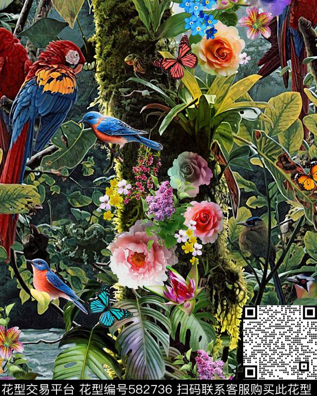 birds - 582736 - design textile printing - 数码印花花型 － 其他花型设计 － 瓦栏