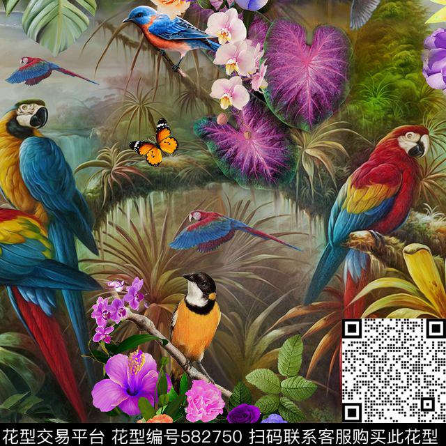birds - 582750 - design textile printing - 数码印花花型 － 其他花型设计 － 瓦栏