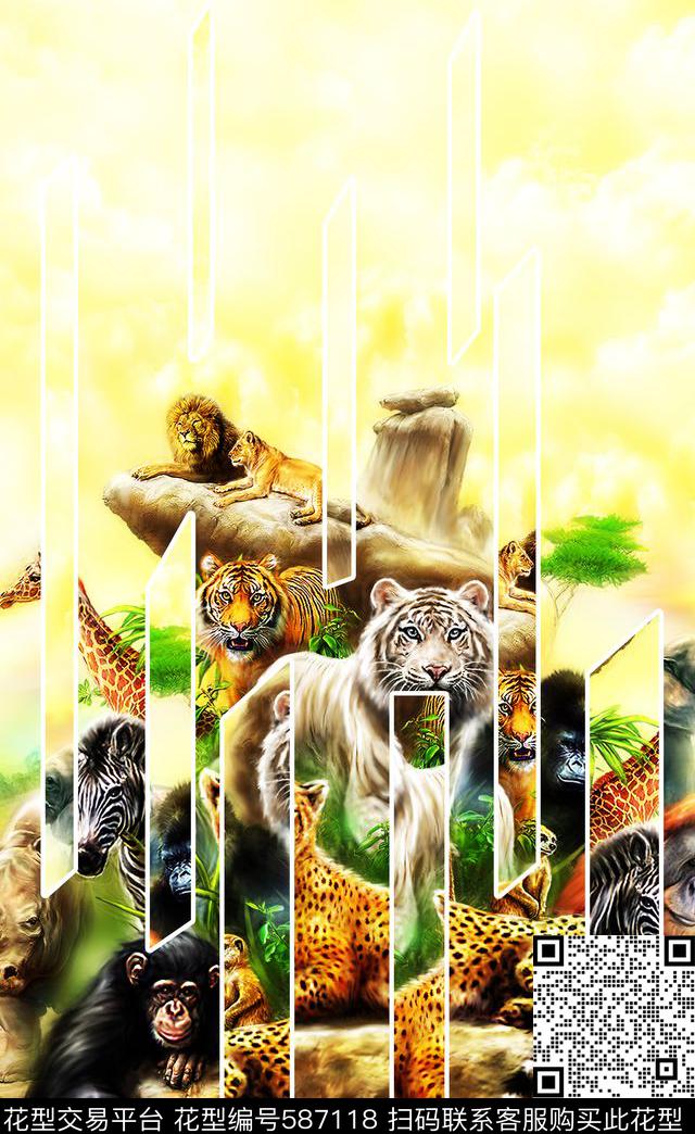 动物世界 - 587118 - 非洲 动物 - 数码印花花型 － 女装花型设计 － 瓦栏