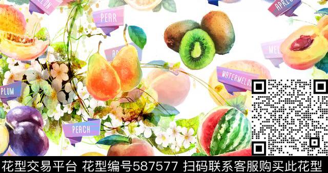 水果王国 - 587577 - 休闲 水果 藤曼 - 数码印花花型 － 女装花型设计 － 瓦栏