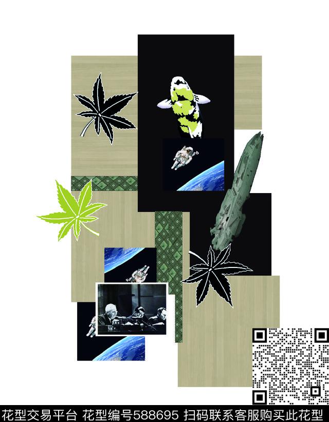 日系潮男花型 - 588695 - 太空 格子 定位 - 数码印花花型 － 男装花型设计 － 瓦栏