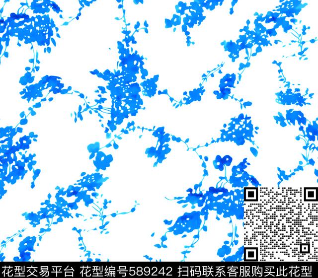 手绘花卉水彩枝叶 - 589242 - 手绘 枝叶 花卉 - 传统印花花型 － 女装花型设计 － 瓦栏