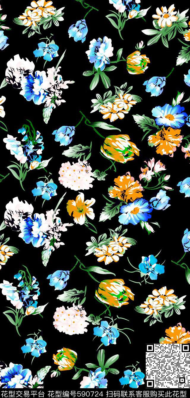花花世界 - 590724 - 淑女 花朵 花卉 - 数码印花花型 － 女装花型设计 － 瓦栏