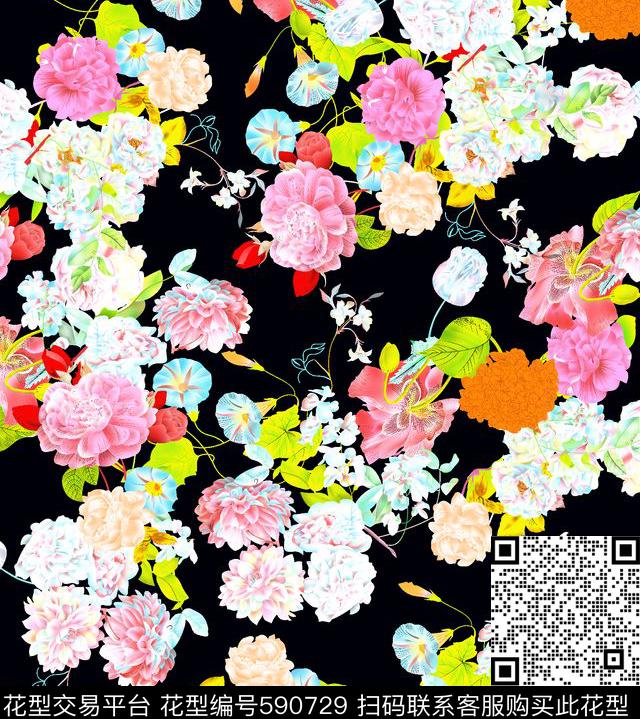 牵牛花 - 590729 - 牵牛花 小碎花 花卉 - 数码印花花型 － 女装花型设计 － 瓦栏