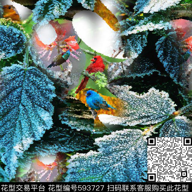 原创个性叶子迷彩鸟 - 593727 - 坯布 迷彩 鸟 - 数码印花花型 － 其他花型设计 － 瓦栏