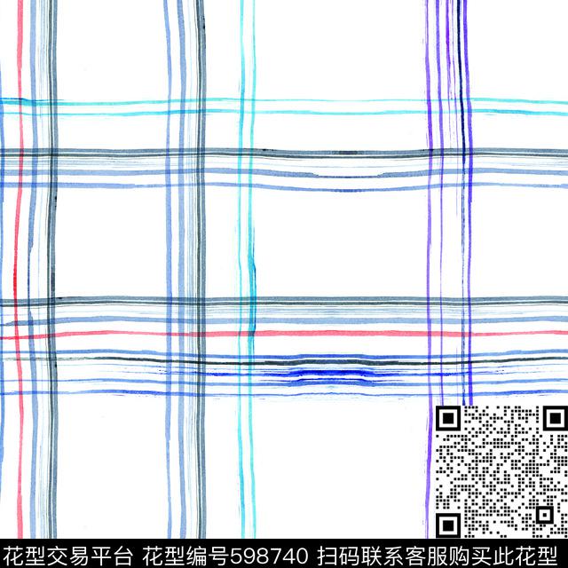ED0172手绘水彩 - 598740 - 线条 手绘 水彩 - 数码印花花型 － 女装花型设计 － 瓦栏