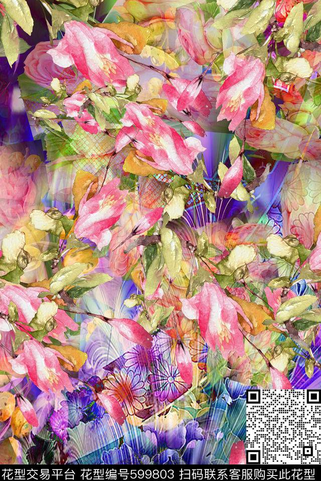 爱情沐浴的浪漫花卉 - 599803 - 风景 民族风 波西米亚 - 数码印花花型 － 女装花型设计 － 瓦栏