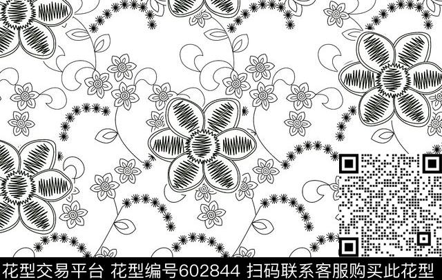6.tif - 602844 - 花朵 花卉 车线花 - 传统印花花型 － 墙纸花型设计 － 瓦栏
