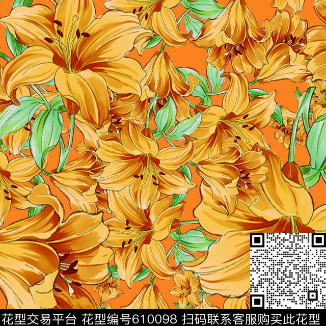 百合01.jpg - 610098 - 花瓣 百合 花朵 - 传统印花花型 － 女装花型设计 － 瓦栏