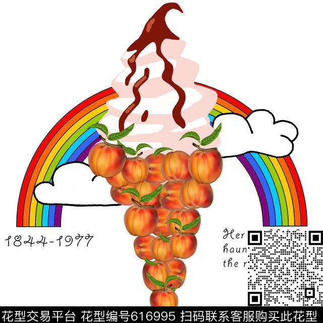 冰淇淋之美食与水果彩虹.jpg - 616995 - 冰淇淋 彩虹 趣味 - 数码印花花型 － 女装花型设计 － 瓦栏