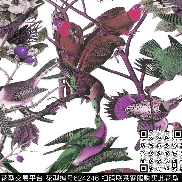 G-11028374.tif - 624246 - 鸟 - 数码印花花型 － 女装花型设计 － 瓦栏