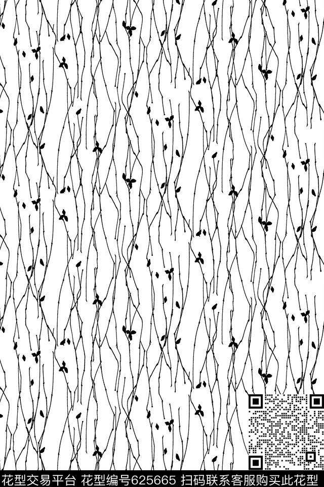 几何 树枝.jpg - 625665 - 不规则几何 几何 树枝 - 传统印花花型 － 男装花型设计 － 瓦栏