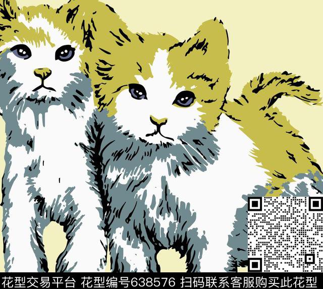 0526-15.jpg - 638576 - 动漫 卡通 猫 - 传统印花花型 － 女装花型设计 － 瓦栏
