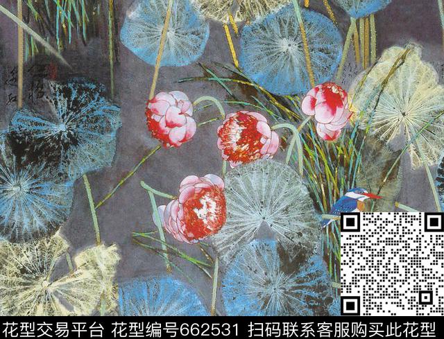 DG160602.jpg - 662531 - 山水画 荷花 国画 - 数码印花花型 － 女装花型设计 － 瓦栏