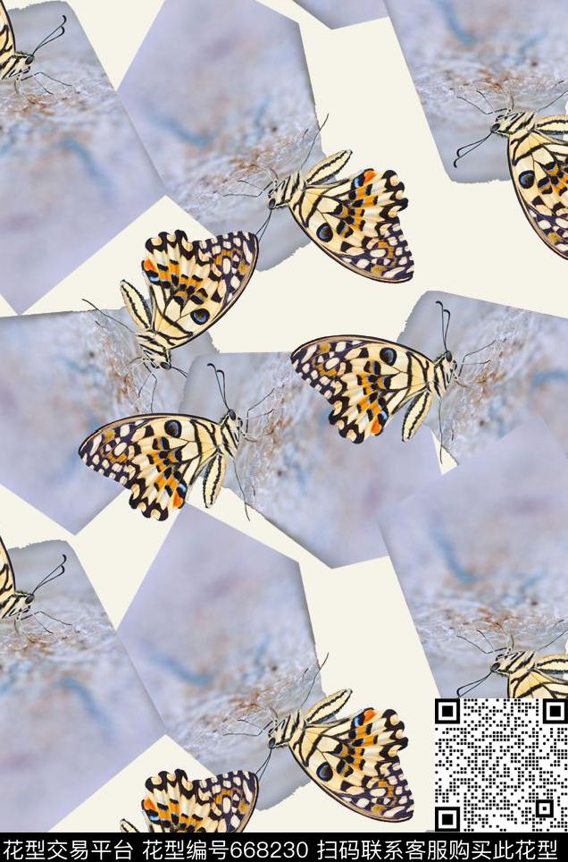 蝴蝶大理石.jpg - 668230 - 翅膀 动物纹 蝴蝶 - 数码印花花型 － 女装花型设计 － 瓦栏